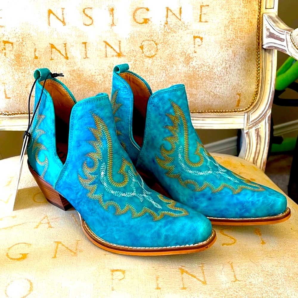Myra Bag Turquoise Embroidered Ankle Boots